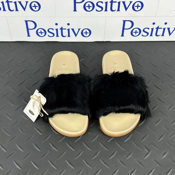 Buscemi Slide Fur Clot Black Leather Slippers US 8 EU 38 - Picture 2 of 6